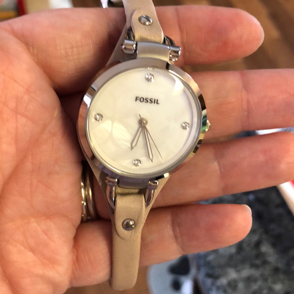 Fossil Taupe Leather Silver Tone Watch